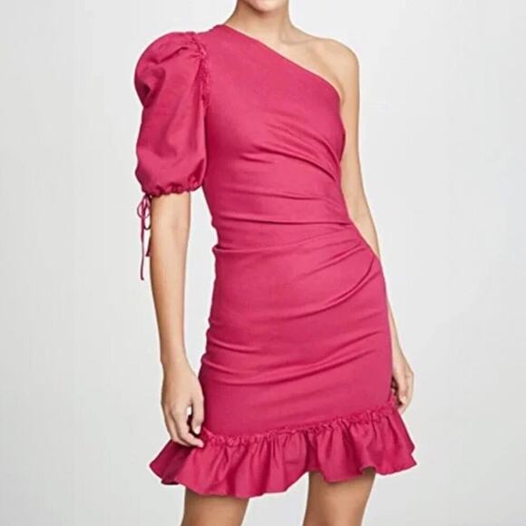 JONATHAN SIMKHAI Pink One Shoulder Denim Mini Dress Size 8 - Picture 1 of 7